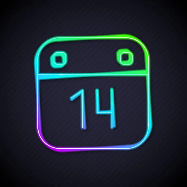 Glowing Neon Line Calendar February Icon Isolated Black Background Valentines — Image vectorielle