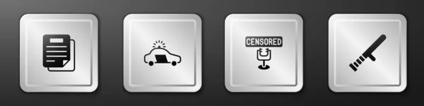 Set Document Police Car Flasher Censored Stamp Rubber Baton Icon — Archivo Imágenes Vectoriales