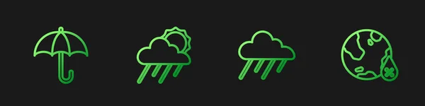 Set Line Cloud Rain Umbrella Sun Water Drop Percentage Gradient — Stockvektor