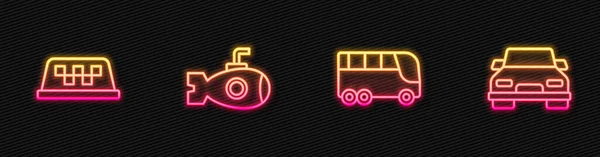 Set Line Bus Taxi Car Roof Submarine Car Glowing Neon — 스톡 벡터