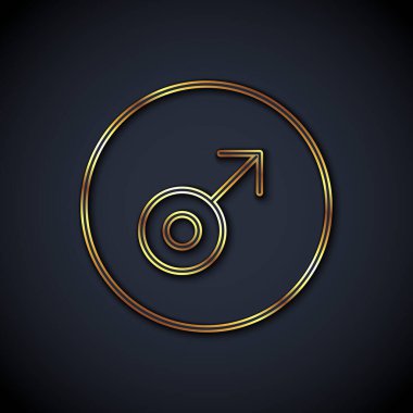 Mars 'ın altın çizgisi simgesi siyah arka planda izole edilmiş. Astroloji, numeroloji, yıldız falı, astronomi. Vektör.