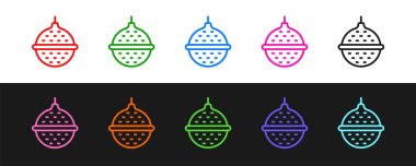 Set line Ball tea strainer icon isolated on black and white background. Vector.
