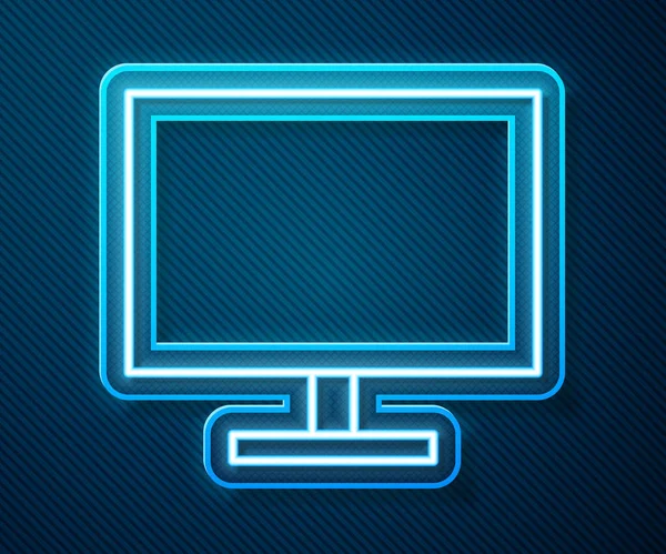 Leuchtende Neon Linie Computerbildschirm Symbol Isoliert Auf Blauem Hintergrund Elektronisches — Stockvektor