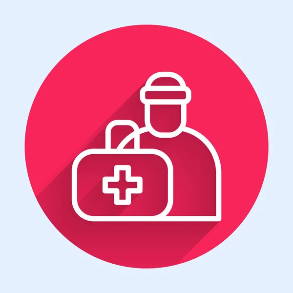 White Line First Aid Kit Icon Isolated Long Shadow Background — Stockový vektor