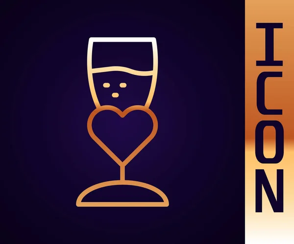 Золота Лінія Склянка Ікони Шампанського Ізольована Чорному Тлі Днем Святого — стоковий вектор