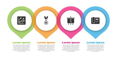 Set Financial growth increase, Medal, Target with dollar and Telephone 24 hours support. Business infographic template. Vector.