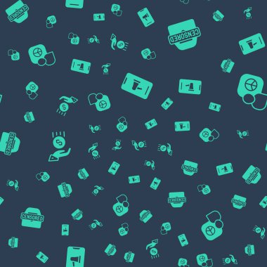 Set Protest, Censored stamp, Coins on hand - minimal wage and Peace talks on seamless pattern. Vector.