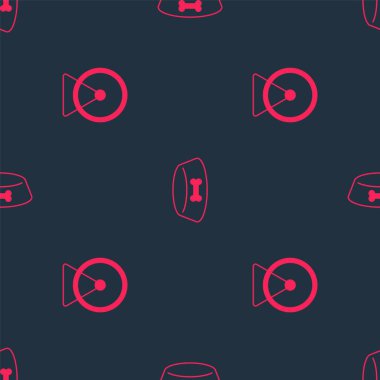 Set Hamster wheel and Pet food bowl for cat or dog on seamless pattern. Vector.