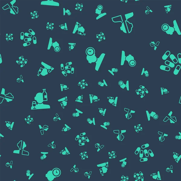 Set Insomnia Bipolar disorder Alcoholism and Medicine pill tablet on seamless pattern. Vector.