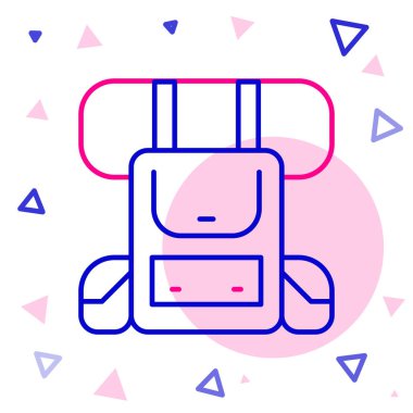 Sırt çantası simgesi beyaz arkaplanda izole edildi. Kamp ve dağ gezisi sırt çantası. Renkli taslak konsepti. Vektör.