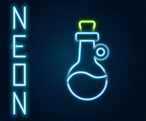 Glödande Neon Line Flaska Med Olivolja Ikon Isolerad Svart Bakgrund — Stock vektor