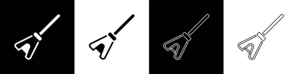 Setzen Sie Das Mop Symbol Isoliert Auf Schwarzem Und Weißem — Stockvektor