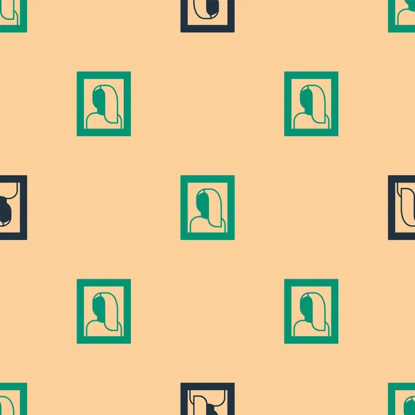 Зеленый Черный Портрет Иконке Музея Изолирован Бесшовный Узор Бежевом Фоне — стоковый вектор