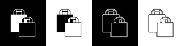 Imposta Icona Della Shopping Bag Carta Isolata Sfondo Bianco Nero — Vettoriale Stock