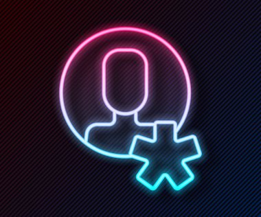 Parlayan neon hattı Seçilmiş çalışan simgesi siyah arkaplanda izole edildi. Kafa avcılığı. İş hedefi ya da İş Bulma. İş için insan kaynakları ve adam toplama. Vektör.