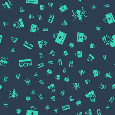 İlk yardım çantasını, Sivrisinek 'i, av fişeği kemerini ve Hunter' ı kusursuz bir kalıba sokun. Vektör.