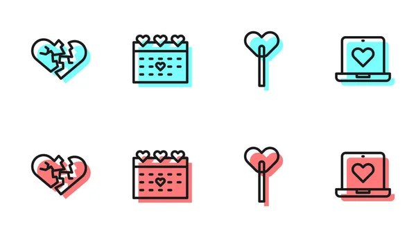 Set Line Lollipop Ραγισμένη Καρδιά Διαζύγιο Ημερολόγιο Και Dating App — Διανυσματικό Αρχείο