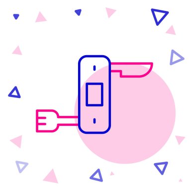 İsviçre ordu bıçak ikonu beyaz arka planda izole edildi. Çoklu alet, çok amaçlı çakı. Çok fonksiyonlu bir alet. Renkli taslak konsepti. Vektör.