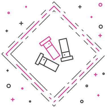 Çizgi Kartuş simgesi beyaz arkaplanda izole edildi. Av tüfeği av tüfeği fişeği. Tüfek mermisi ikonu. Renkli taslak konsepti. Vektör.