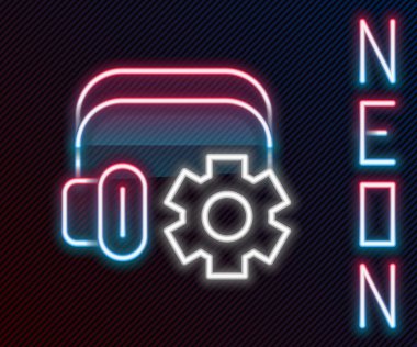 Siyah arkaplanda izole edilmiş ayarlı parlak neon hattı kulaklıklar. Müşteri hizmetleri, yardım hattı, çağrı merkezi, faq, bakım. Renkli taslak konsepti. Vektör.