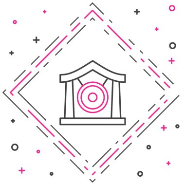 Line Gong müzik perküsyon enstrümanı dairesel metal disk simgesi beyaz arka planda izole edildi. Renkli taslak konsepti. Vektör.