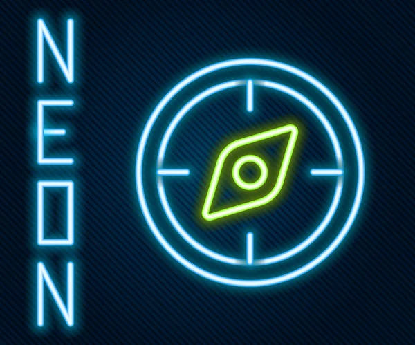 Zářící Neonová Čára Ikona Kompas Izolovaná Černém Pozadí Windrose Navigační — Stockový vektor