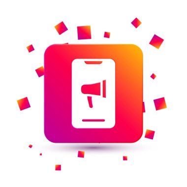 Beyaz Protesto simgesi beyaz arkaplanda izole edildi. Toplantı, protestocu, grev, konuşma, pankart, protesto pankartı, dilekçe, lider, broşür. Kare renk düğmesi. Vektör.