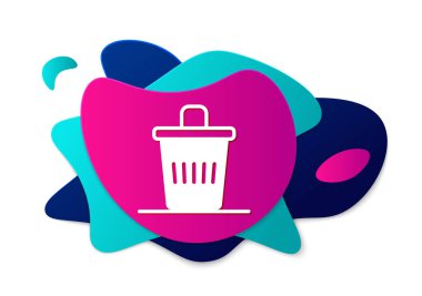 Beyaz arkaplanda renk çöp kutusu simgesi izole edildi. Çöp kutusu tabelası. Sepet simgesini geri dönüştür. Ofis çöpü ikonu. Sıvı şekilli soyut pankart. Vektör.