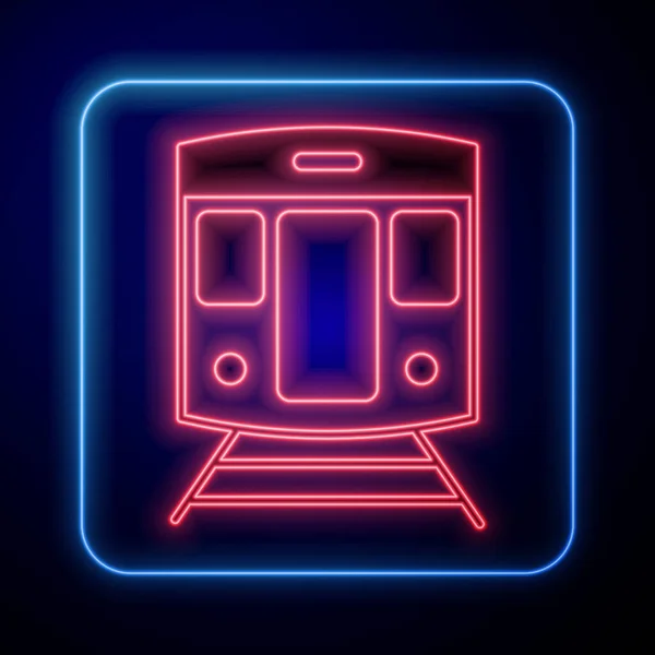 Žhnoucí Neon Vlak Železniční Ikona Izolované Černém Pozadí Symbol Veřejné — Stockový vektor