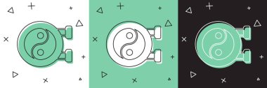 Yin Yang simgesini armoni ve denge simgesini beyaz ve yeşil, siyah arkaplanda izole et. Vektör.