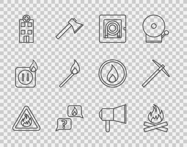 Set Line Fire Flame Triangle Campfire Hose Cabinet Phone Emergency — Stock Vector