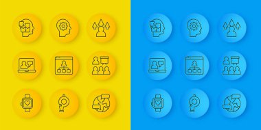 Akıllı saat Çevrimiçi Eğitim Uluslararası Eğitim Sunumu Baş Bulmaca Stratejisi Ön uç geliştirme ve ikon içinde vites olan insan kafası ayarlayın. Vektör.