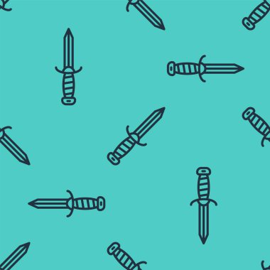 Siyah çizgi askeri bıçak ikonu yeşil arka planda kusursuz desen izole etti. Vektör.