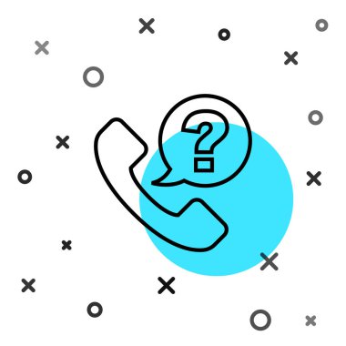 Siyah Hat Telefon, beyaz arka planda 24 saatlik destek ikonu izole edildi. Tüm gün müşteri destek merkezi. Tam zamanlı çağrı servisi. Rastgele dinamik şekiller. Vektör.