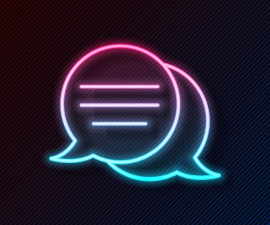 Parlayan neon hattı konuşma balonu sohbet simgesi siyah arkaplanda izole edildi. İleti simgesi. İletişim ya da yorum sohbet sembolü. Vektör.