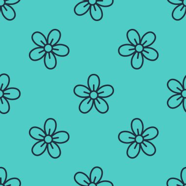 Siyah çizgi çiçek simgesi yeşil arkaplandaki kusursuz deseni izole etti. Vektör.