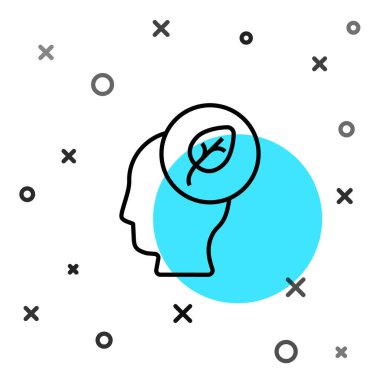 Simgenin içinde yaprak olan siyah çizgi insan kafası Kara çizgi arkaplanını izole etti. Rastgele dinamik şekiller. Vektör.