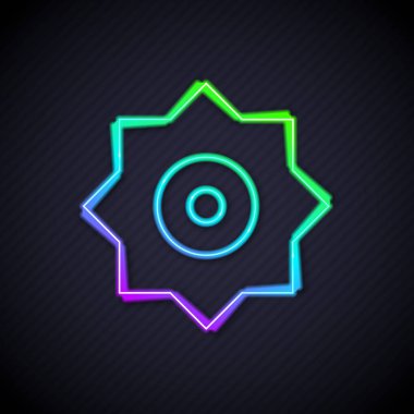 Parlayan neon hattı düşen yıldız simgesi siyah arkaplanda izole edildi. Göktaşı, göktaşı, kuyruklu yıldız, asteroid, yıldız ikonu. Vektör.