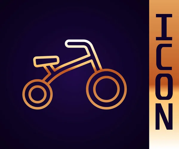 Gold Line Bicyclette Pour Enfants Icône Isolée Sur Fond Noir — Image vectorielle