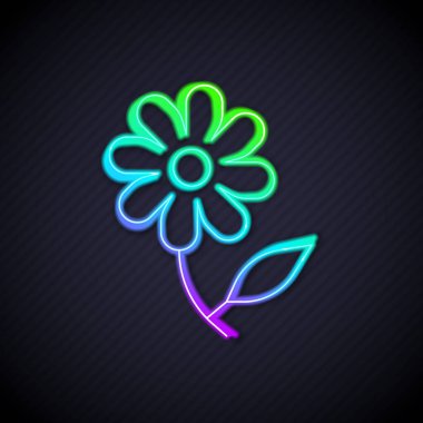 Parlayan neon hattı çiçek simgesi siyah arkaplanda izole edildi. Tatlı doğal yemek. Vektör.
