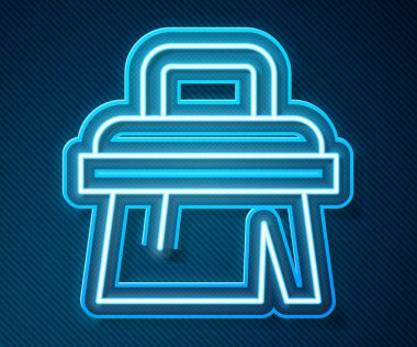 Parlayan neon hattı sauna fırçası ikonu mavi arkaplanda izole edildi. Banyoda yıkanmak için kaba kıllı ahşap bir fırça. Selülit önleyici masaj. Vektör.