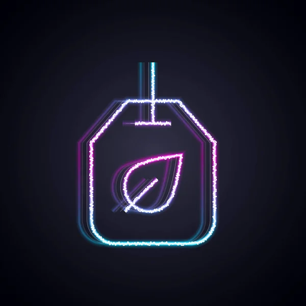 Glowing Neon Line Tea Bag Leaf Icon Isolated Black Background — ストックベクタ