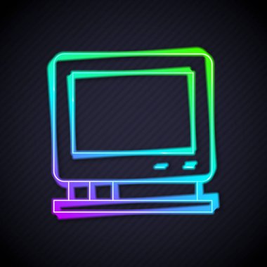 Parlayan neon hattı Retro TV simgesi siyah arkaplanda izole edildi. Televizyon tabelası. Vektör.