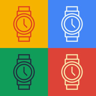 Pop sanat çizgisi bilek saat simgesi renk arkaplanında izole. Kol saati simgesi. Vektör.