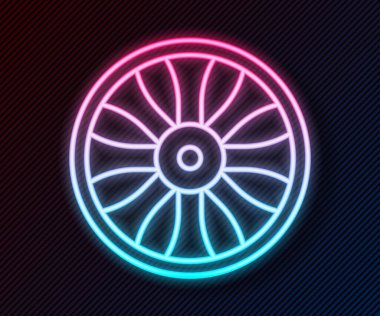 Siyah arkaplanda izole edilmiş araba simgesi için parlayan neon hat alloy tekerleği. Vektör.