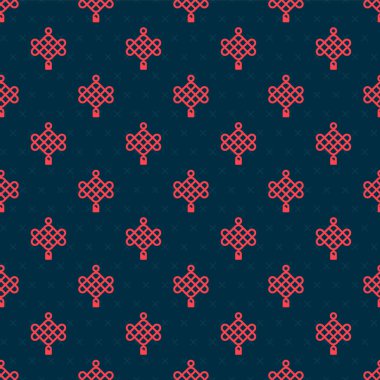 Red line Chinese paper lantern icon isolated seamless pattern on black background. Vector.