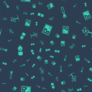 Katlanmış harita çatal şişe su ve yol trafik işaretini pürüzsüz desene ayarla. Vektör.