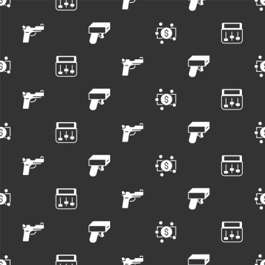 Stacks kağıt para davul makinesi müzik Tabanca ya da silah ve para ayarlayın. Vektör.