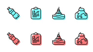 Denizde yüzen şamandıra, bir şişe su, küresel ısınma ve orman yok etme ikonu. Vektör.