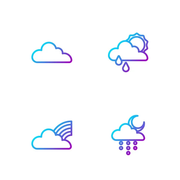 Set Line Cloud Rain Moon Rainbow Clouds Sun Gradient Color — Stock Vector